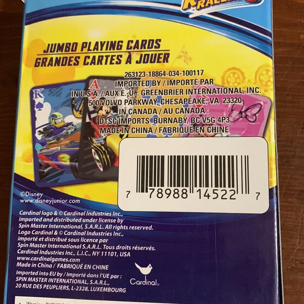 Disney Pixar Cars Puzzle and Mickey Mouse Jumbo Playing Cards Set